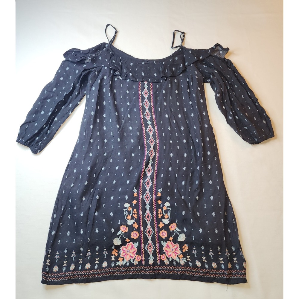 Hollister Womens Black Embroidered Cold Shoulder Boho Festival Concert Dress Med